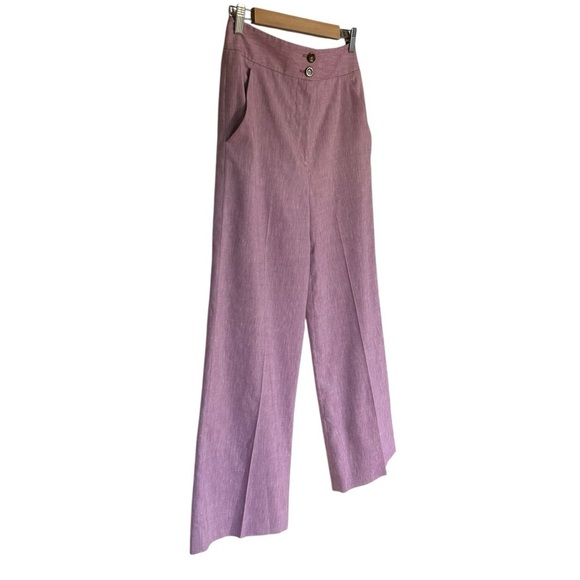 Veronica Beard Jeanne Pant Heathered Orchid 4 High Waist Wide Leg Linen Blend - Picture 3 of 9